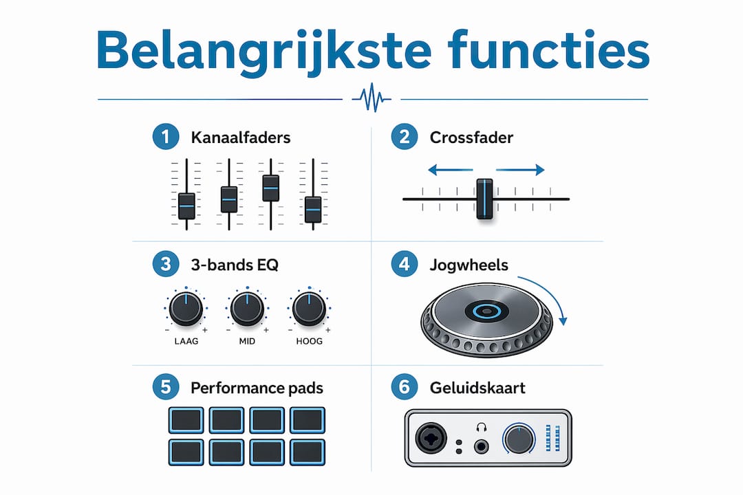 Overzichtelijke infographic: de belangrijkste functies van een dj-controller stap voor stap uitgelegd
