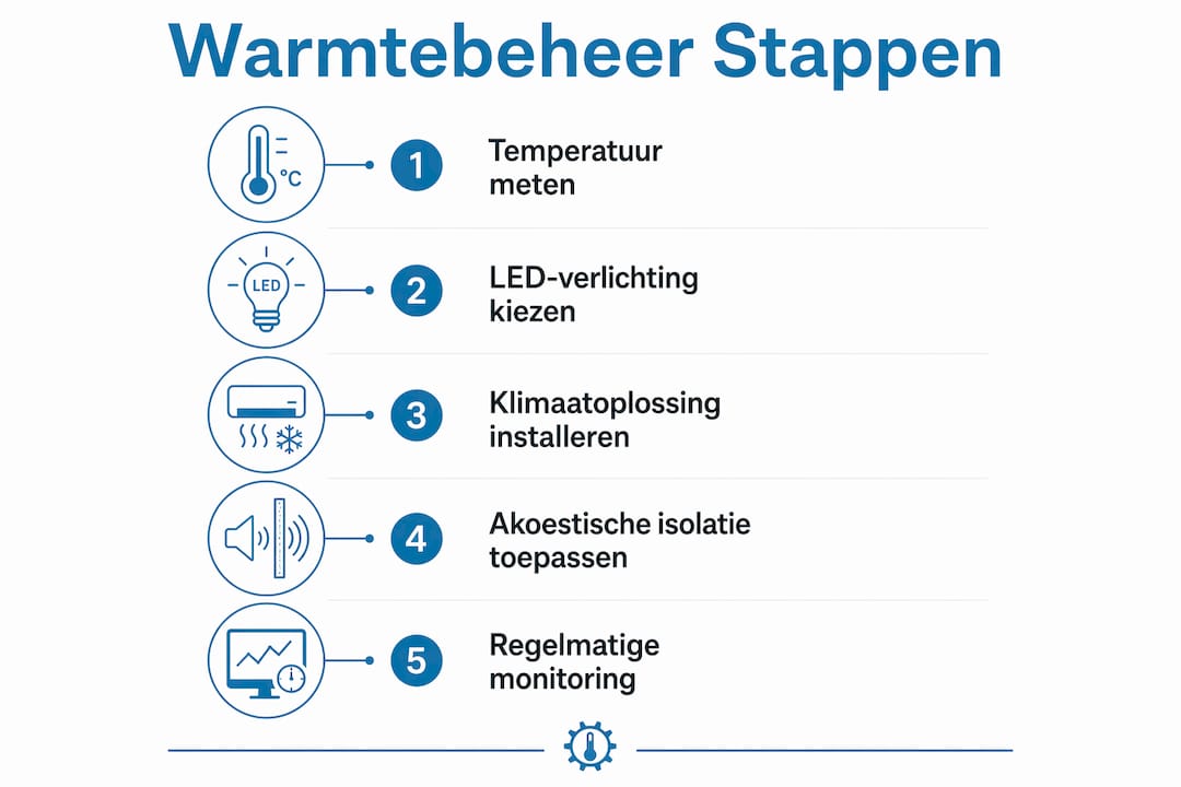 Infographic: stap-voor-stap naar effectief warmtebeheer bij podiumtechniek