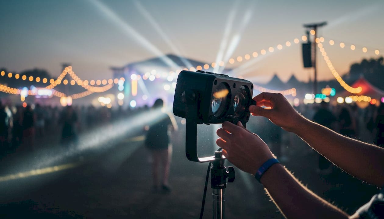 Twee handen stellen een compacte lichtshow voor DJ’s af