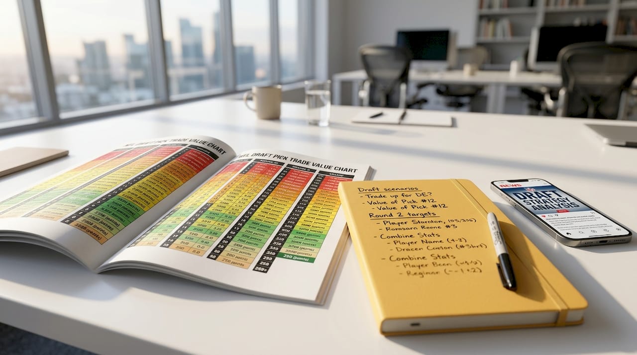 Close-up of NFL draft trade value chart on a desk