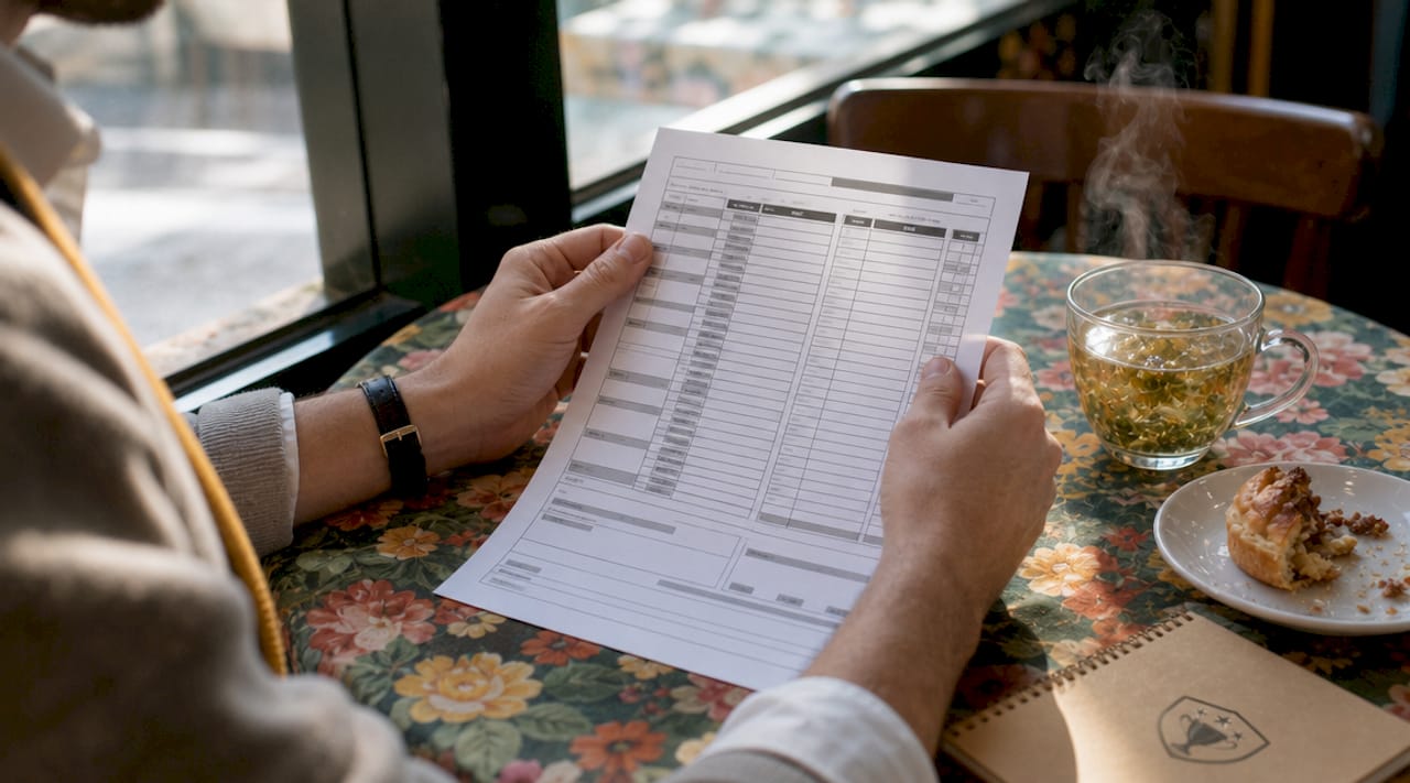 Hands holding snake draft order sheet indoors