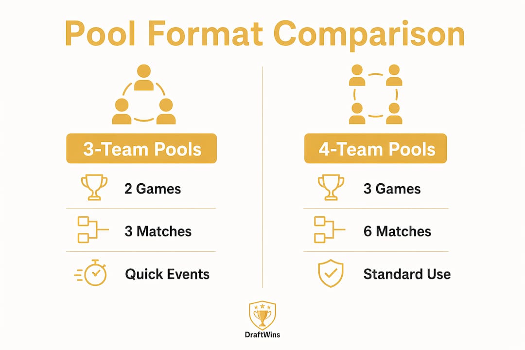 Infographic comparing 3-team and 4-team pool formats