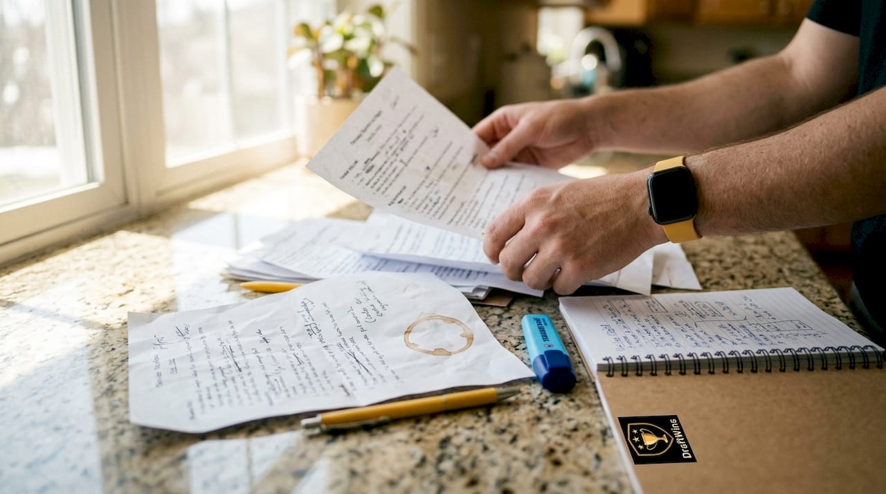 Hands reviewing printed complex fantasy rules