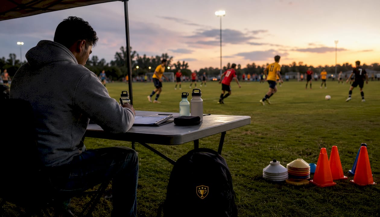 Casual soccer game with organizer and scorekeeper