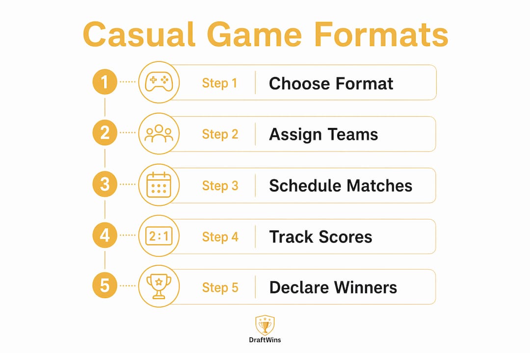 Infographic illustrating casual sports game setup steps