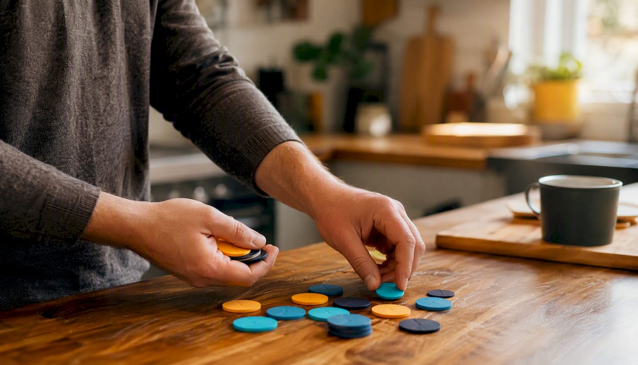 Hand holding colorful draft tokens