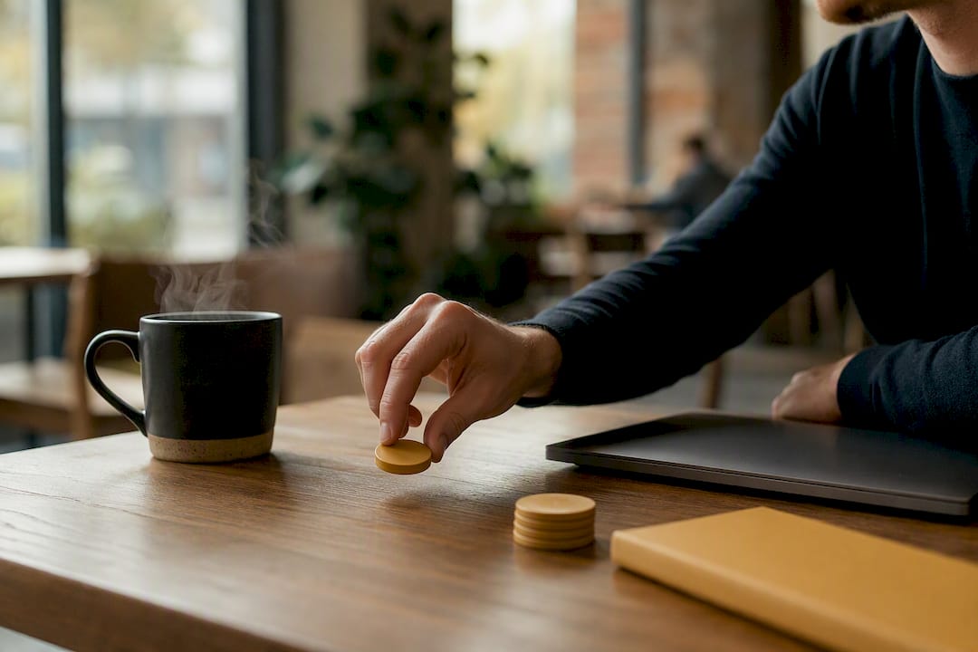 Hand adjusting draft token near dark monitor