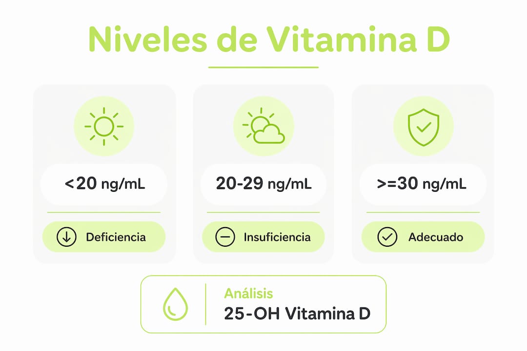 Infografía sobre los valores esenciales de vitamina D y cómo interpretarlos