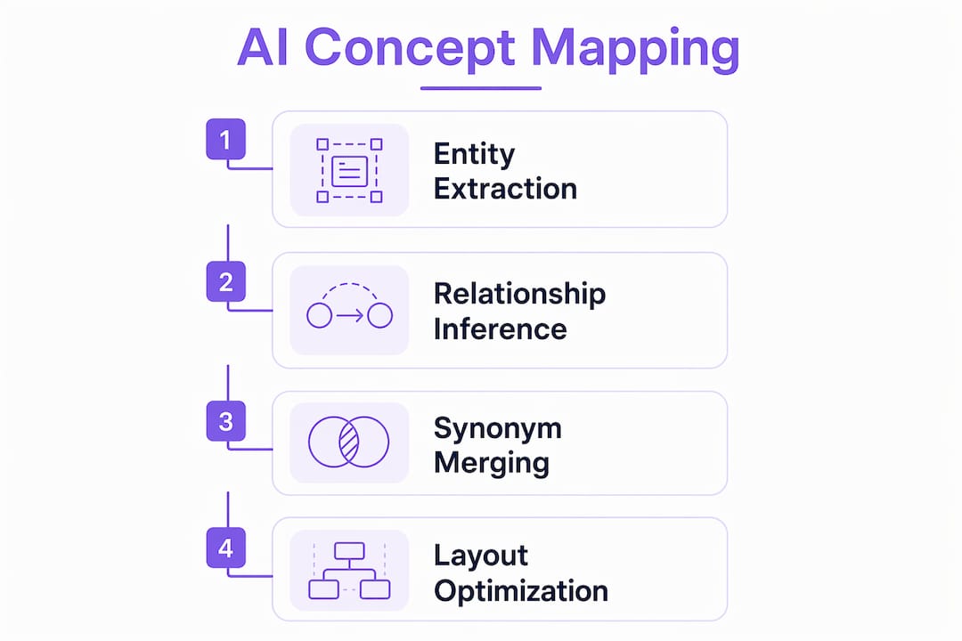 Infographic illustrating stages of AI concept mapping