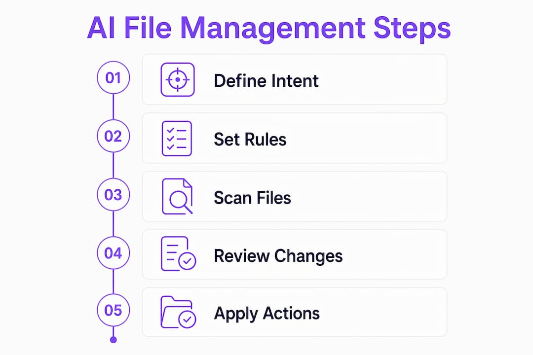 Infographic showing AI file management process steps