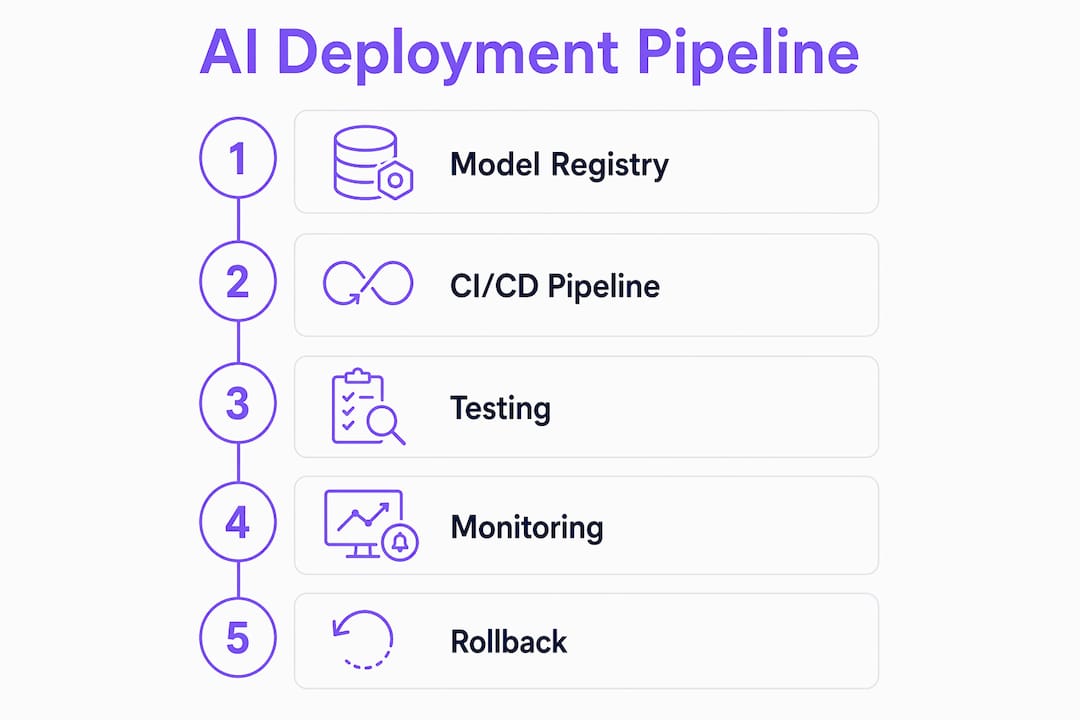 Infographic illustrating stages of AI deployment pipeline