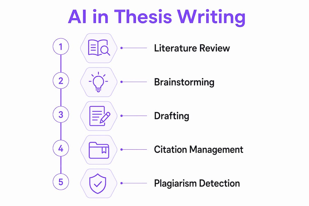 Infographic of AI thesis writing process stages