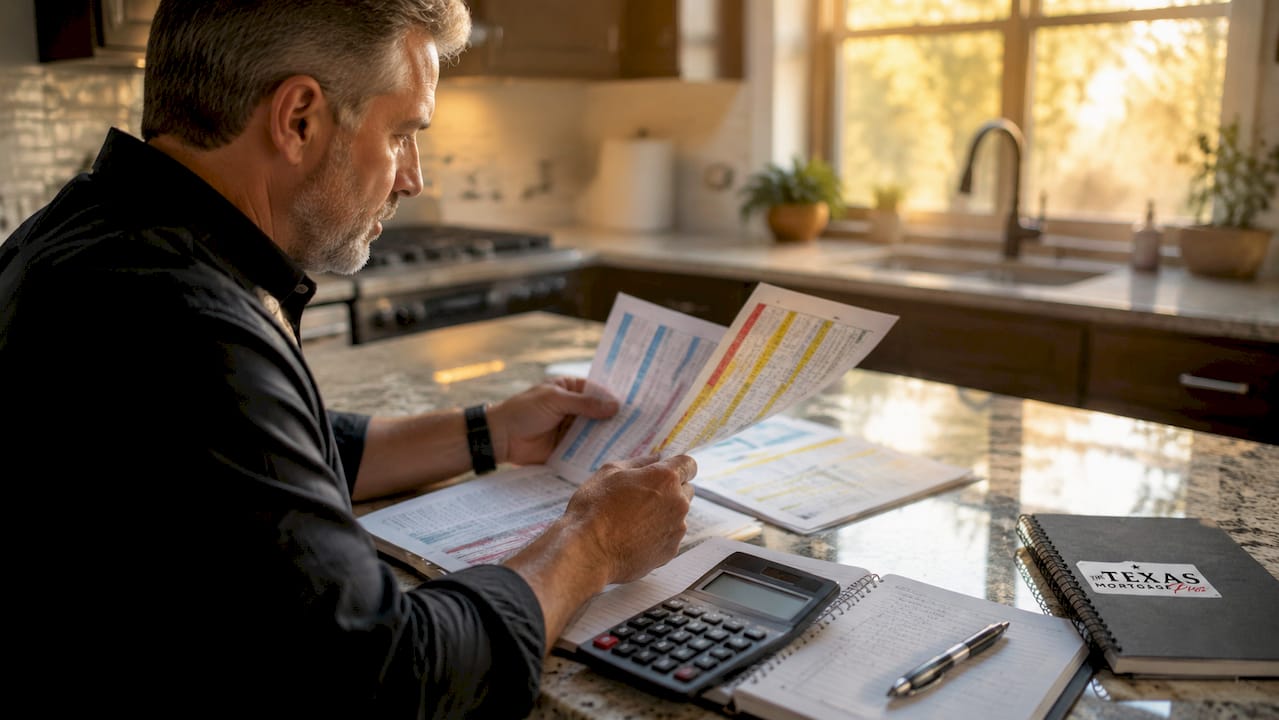 Hands reviewing mortgage loan estimate documents