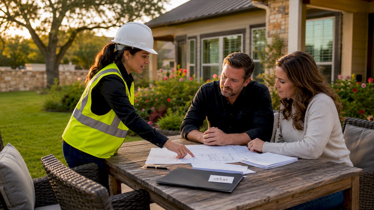 Builder explaining loan terms to homebuyers