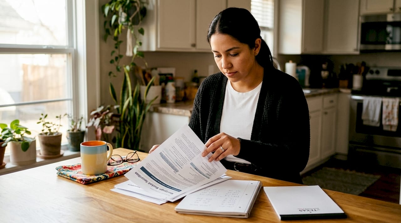 Hands flipping Mortgage-Backed Securities documents
