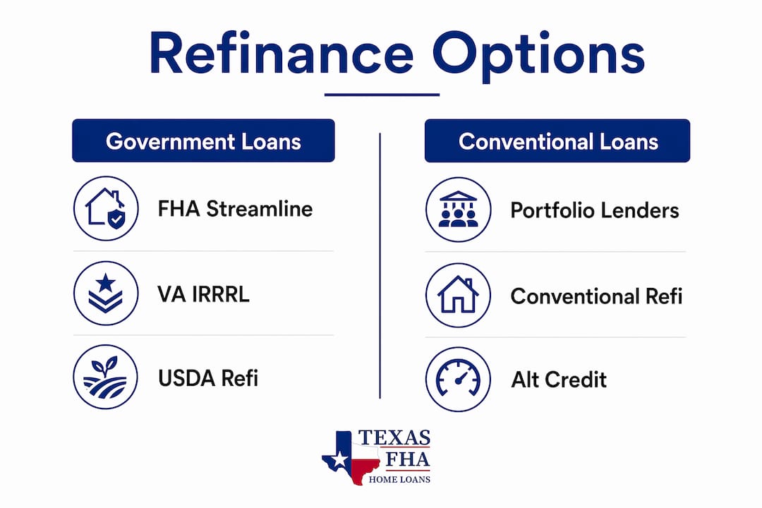 Infographic comparing government vs conventional refinance options