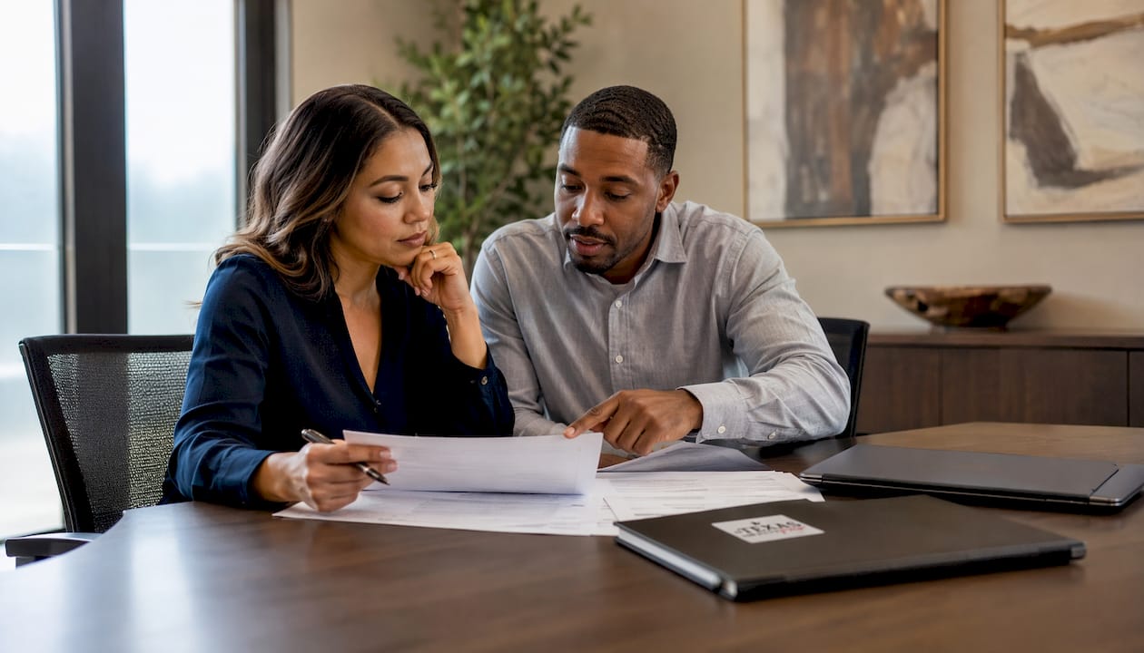 Couple discussing mortgage division in divorce