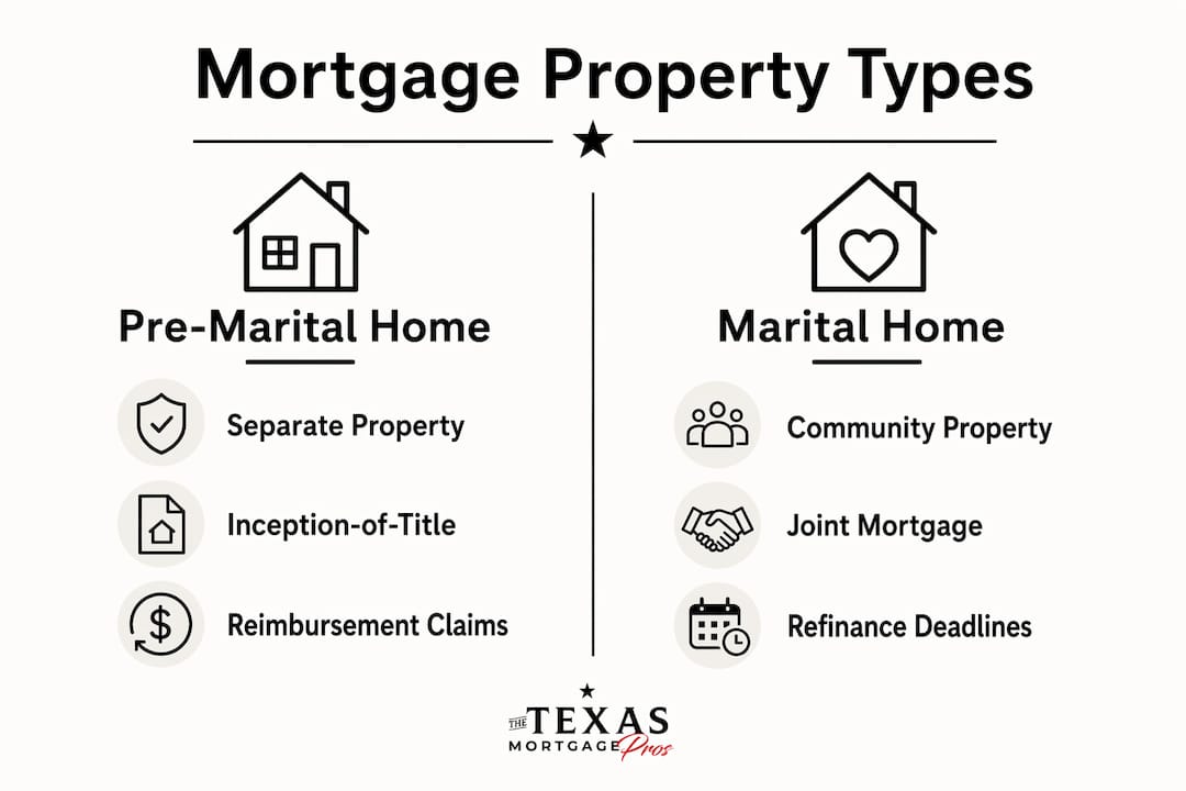 Infographic comparing pre-marital and marital home mortgage types