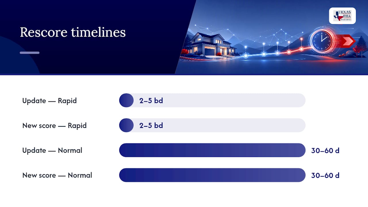 Comparison timeline of rapid rescore versus normal credit reporting