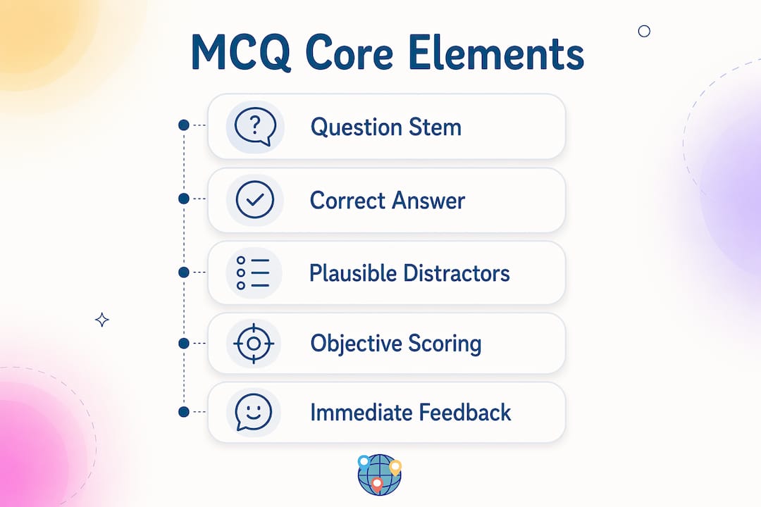 Infographic showing core elements of multiple choice quizzes