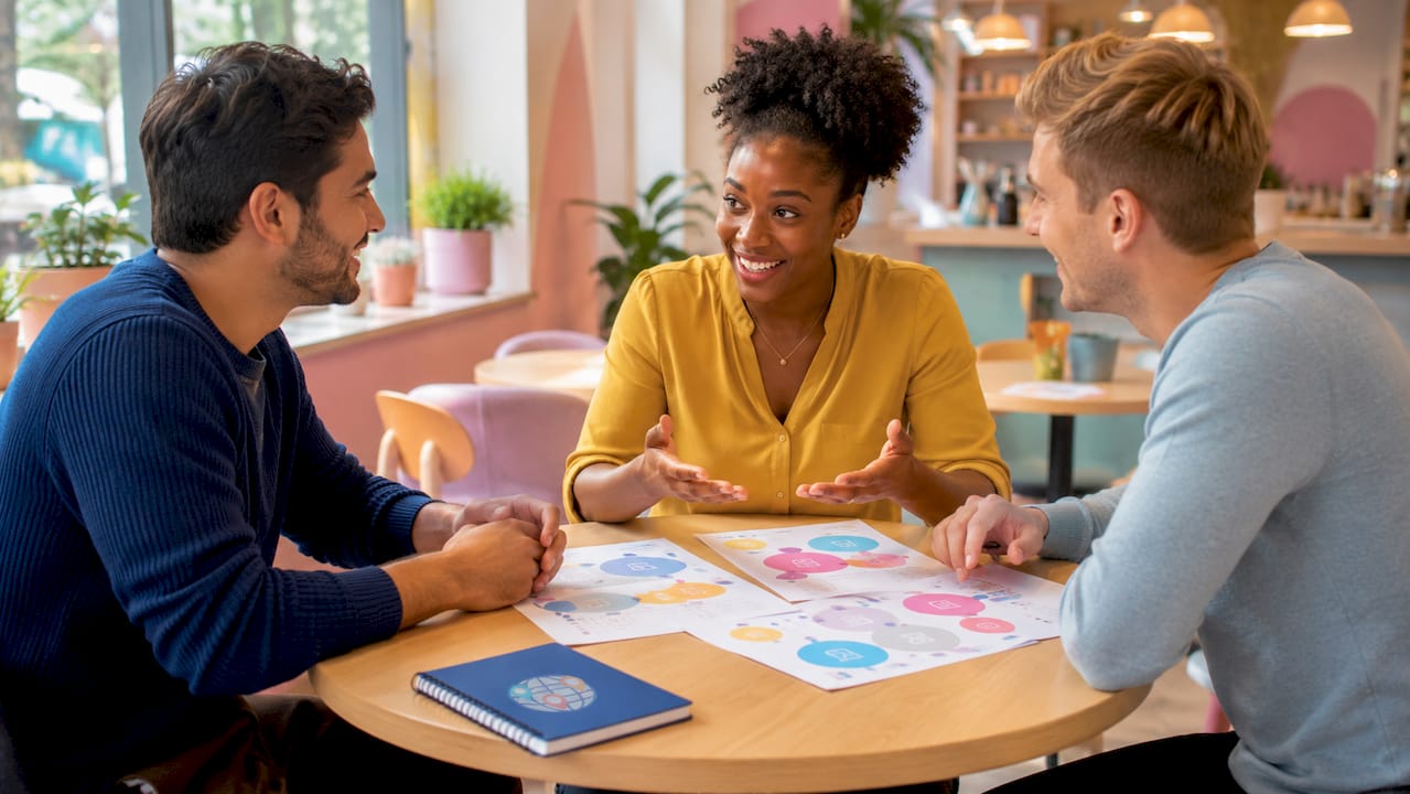 Group discussing personality quiz results