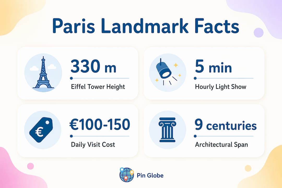 Infographic with key facts about Paris landmarks