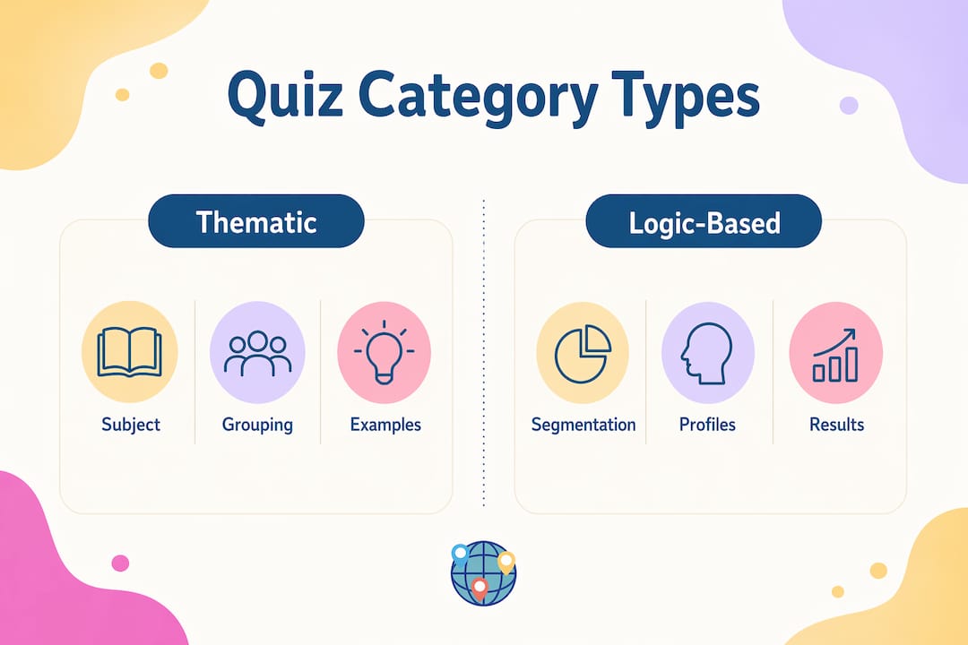 Infographic comparing thematic and logic-based quiz categories