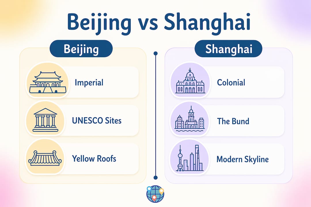 Infographic comparing landmarks of Beijing and Shanghai