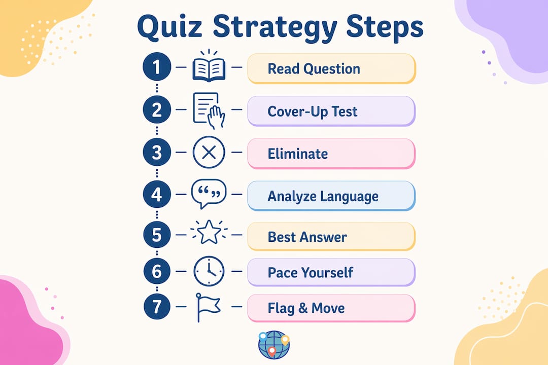 Infographic showing step-by-step quiz strategies