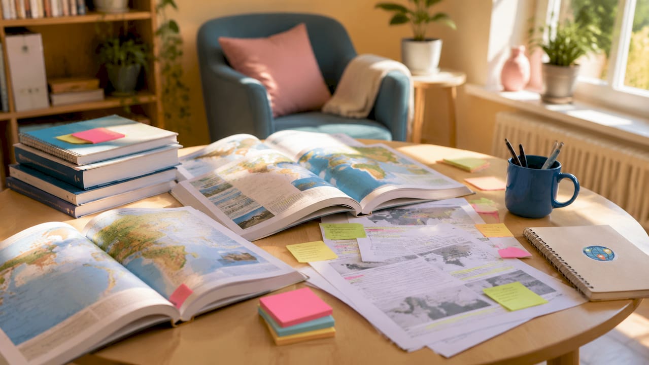 Close-up of study materials on teacher's desk