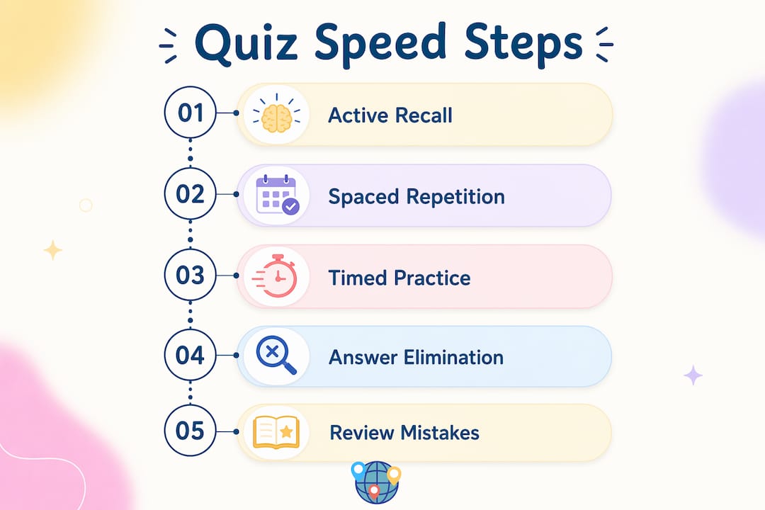 Infographic with five steps to improve geography quiz speed
