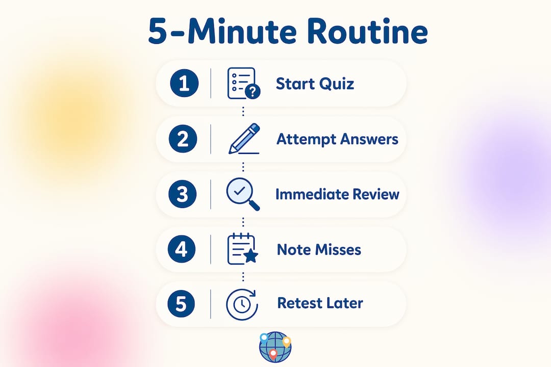 Infographic showing 5-step daily quiz practice