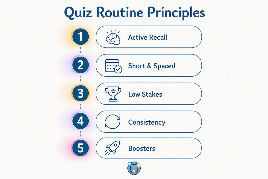 Infographic illustrating quiz routine principles