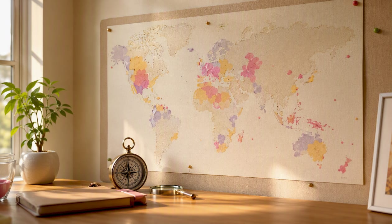 Abstract world map with regional highlights