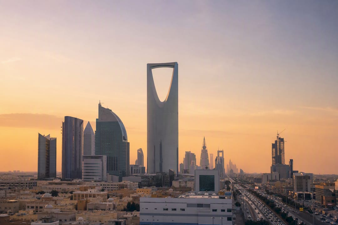 Abstract silhouette of Riyadh skyline with distinctive tower shapes