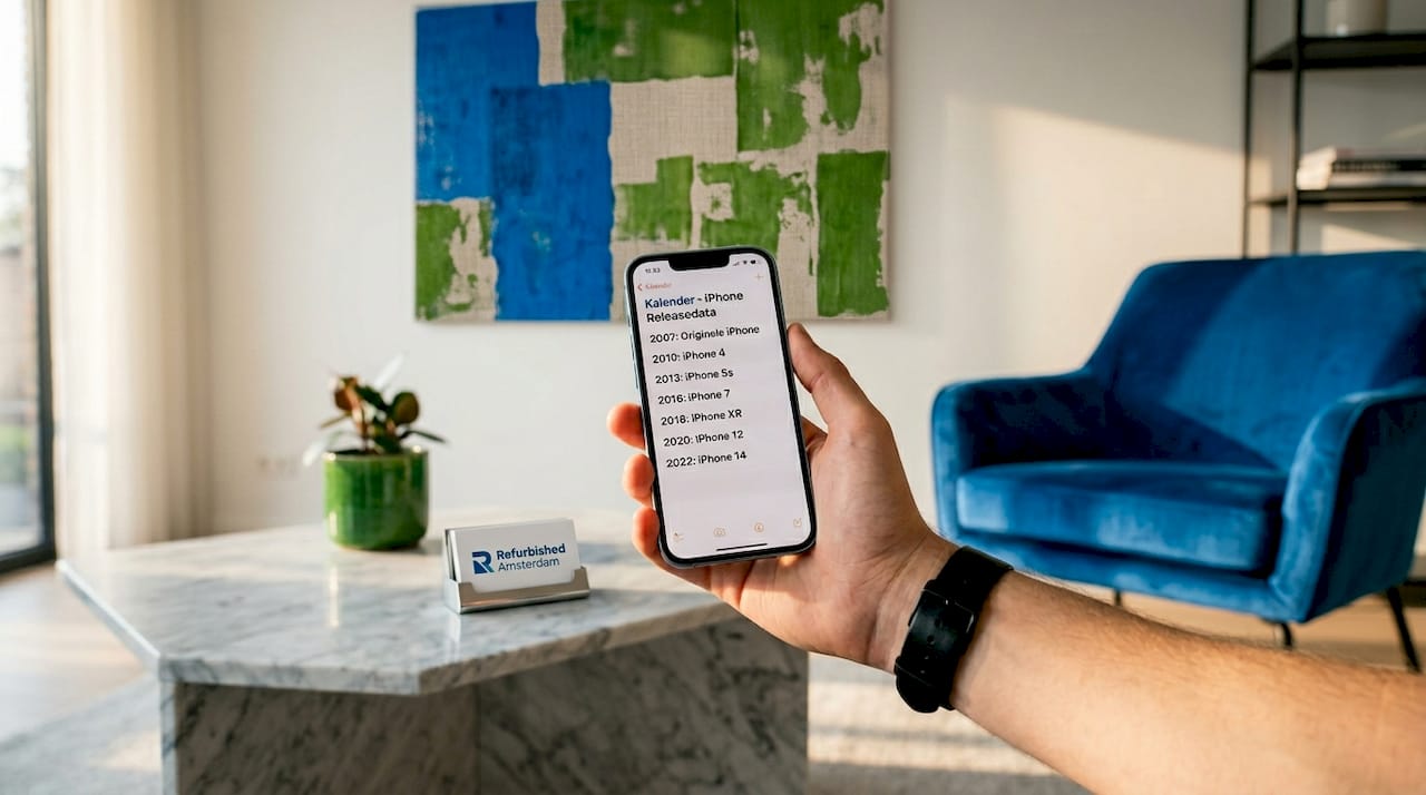 Iemand houdt een iPhone vast waarop de agenda-app openstaat