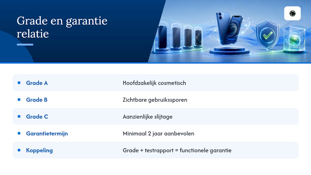 Diagram ter vergelijking van refurbished iPhone-kwaliteitsniveaus en garantie