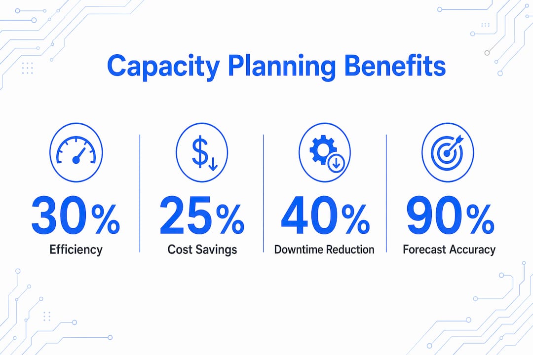 Infographic showing key benefits of capacity planning software