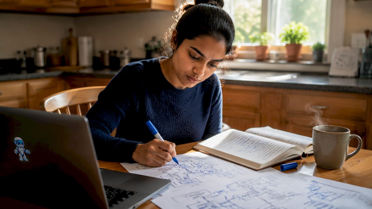 Developer reviewing backend code diagrams