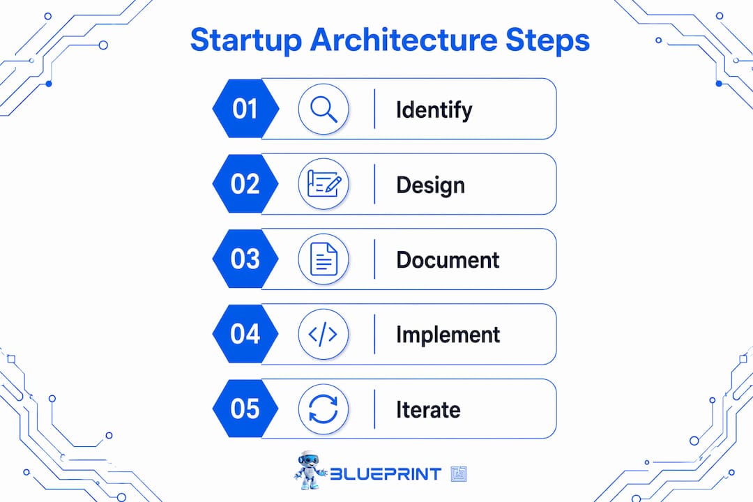 Infographic illustrating step-by-step startup architecture process