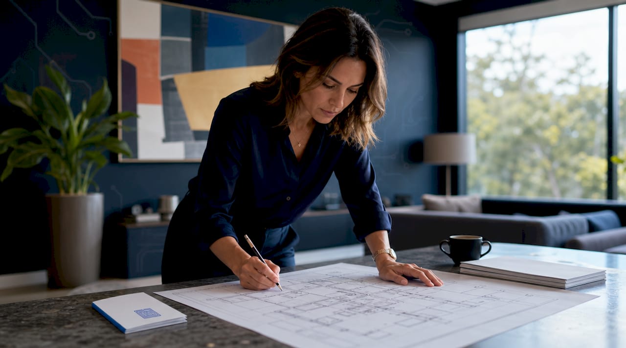 Founder studying software blueprint plan