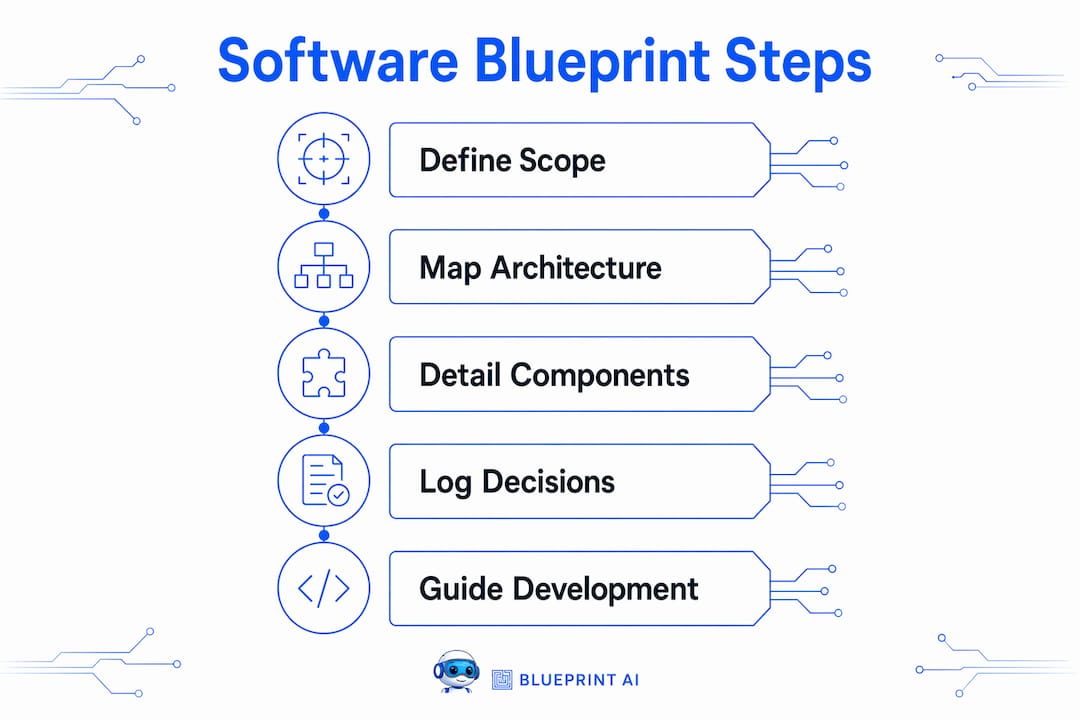 Infographic outlining software blueprint process steps