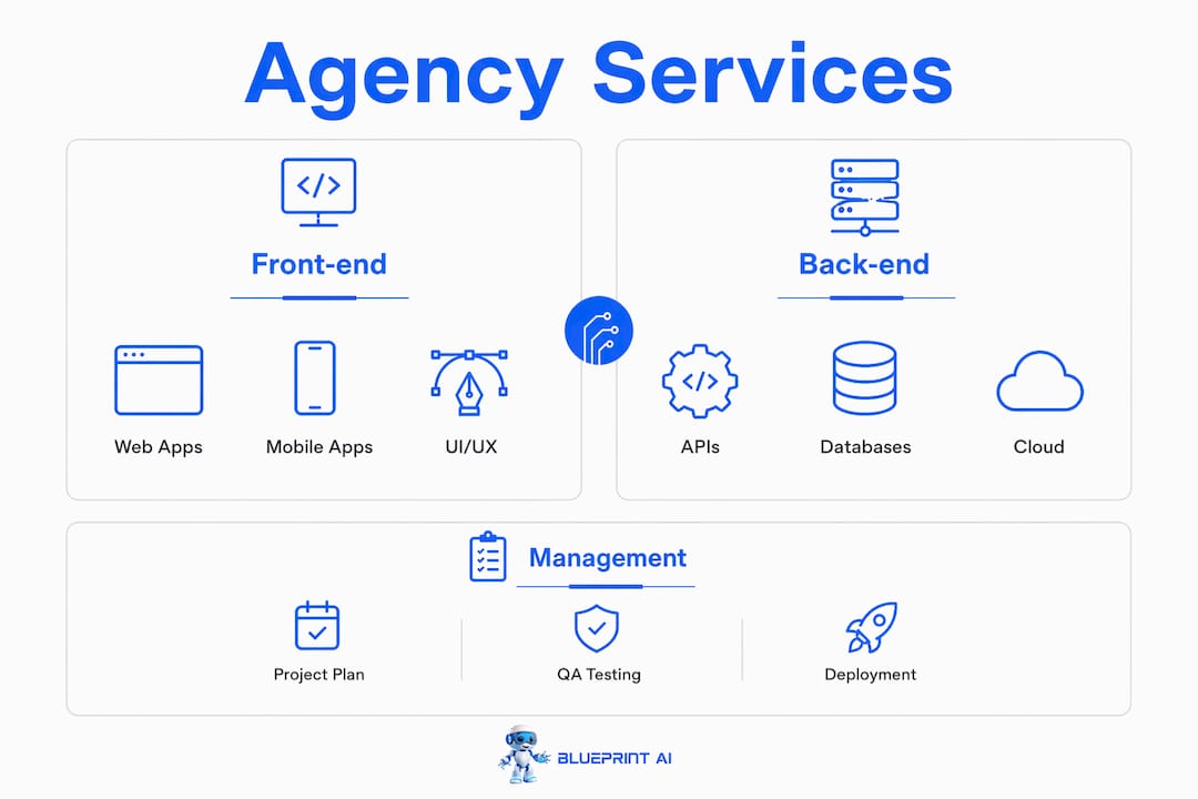 Infographic of software agency services in two categories