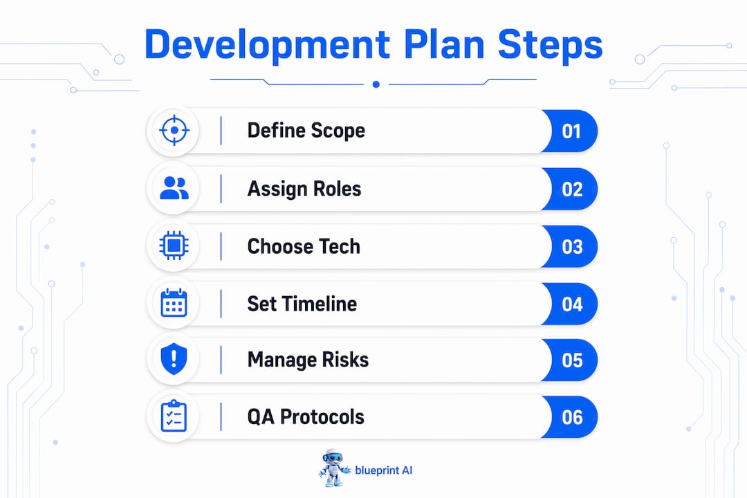 Infographic outlining software development plan steps