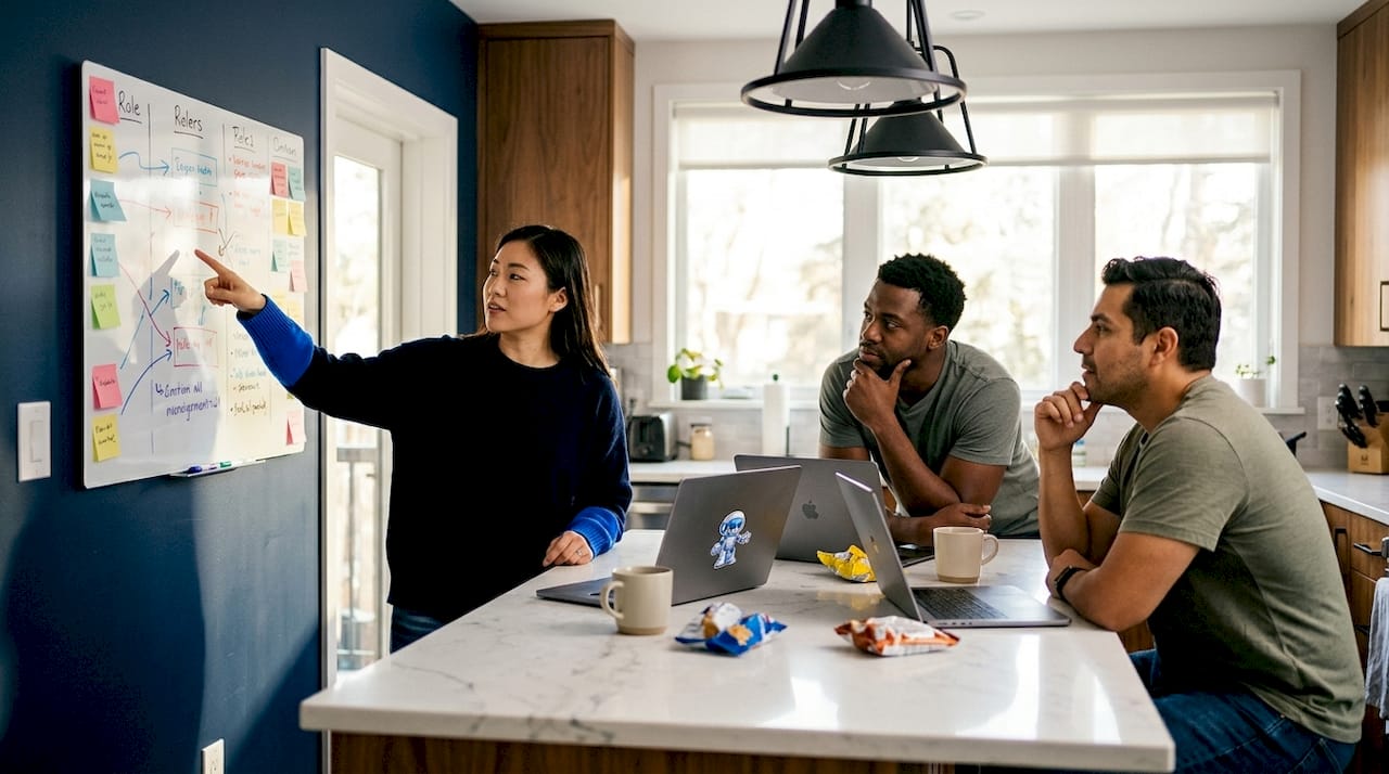 Software team discussing roles and responsibilities