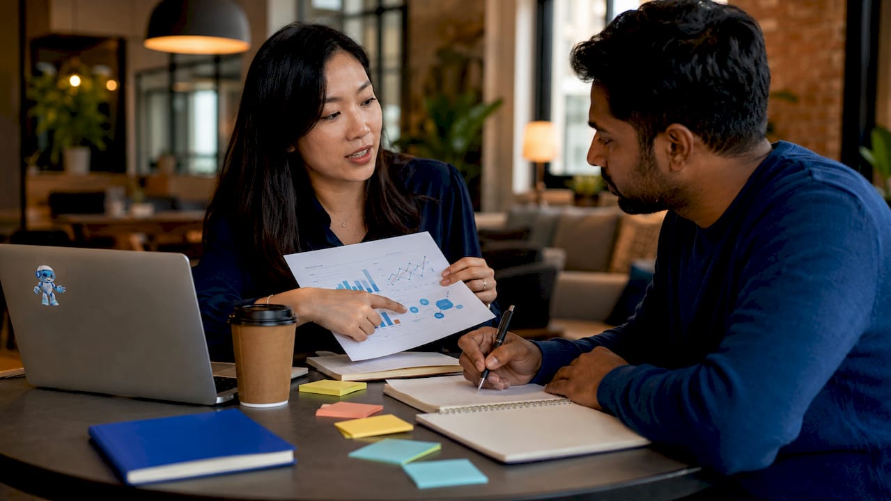 Startup team discussing architecture costs and scalability