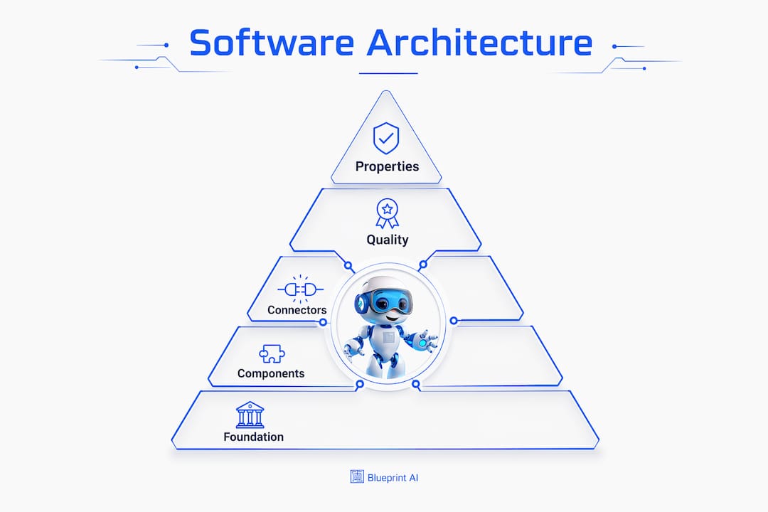Infographic illustrating software architecture core elements