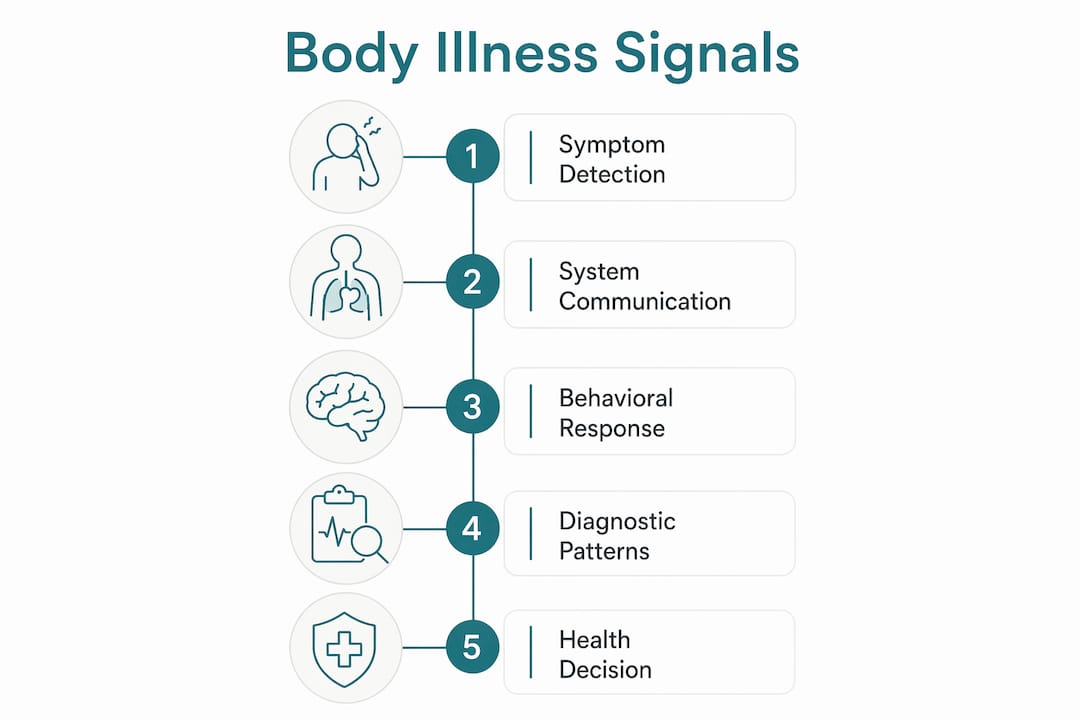 Infographic illustrating body illness signaling steps