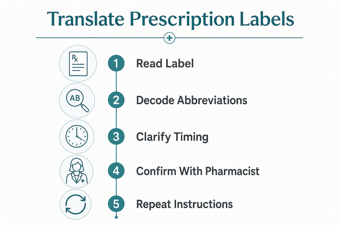 Infographic showing steps to translate prescription labels