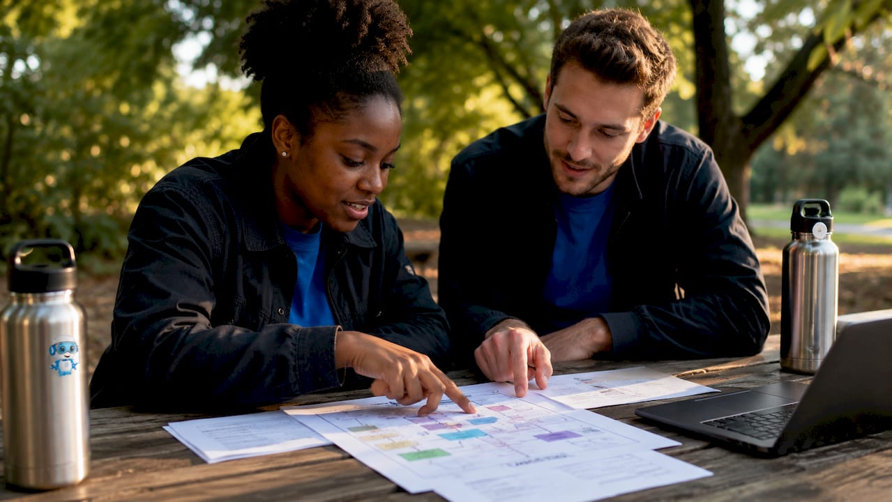 Engineers collaborating on API design documents